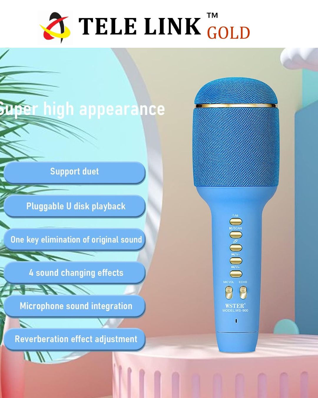 WS-900 Wireless Kids Karaoke Microphone with Speaker